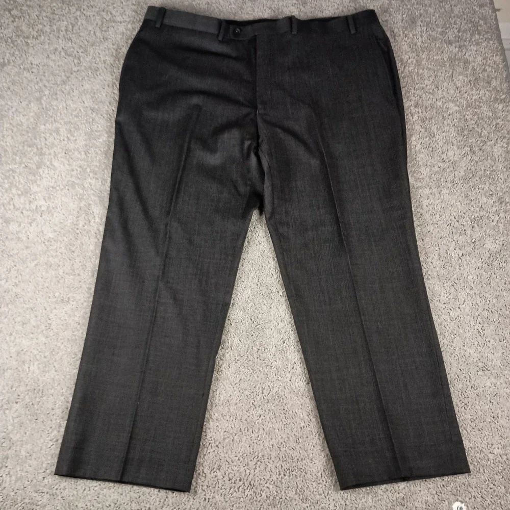 Claiborne 44R 42x30 Mens Suit Grey Herringbone Wool Blend Modern Fit Stretch